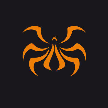 Vector logo abstract Spider, orange on black