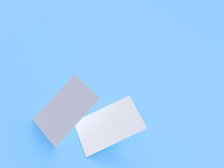 business card mock-up, 3d rendering, blue background