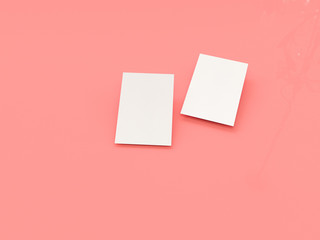 business card mock-up, 3d rendering, pink background