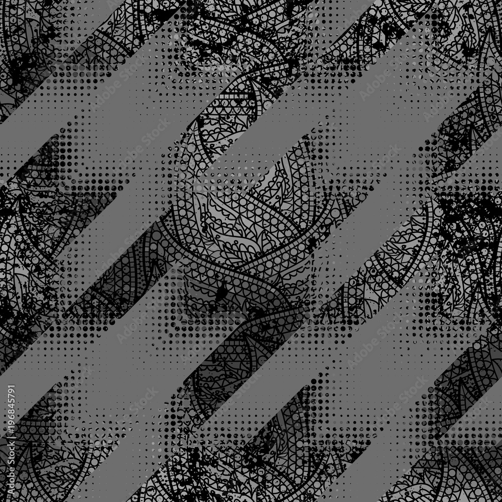 Poster Seamless geometric pattern. Classic Hounds-tooth pattern in a patchwork collage style. Vector image.