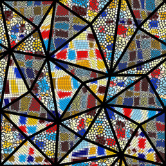 Seamless background pattern. Mosaic art pattern of triangles of different tile textures. Vector image.