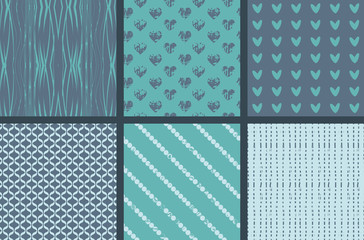 6 seamless patterns in blue colors