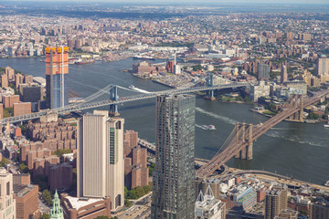 Fototapeta na wymiar Aerial view of Manhattan skyline on a sunny summer day.