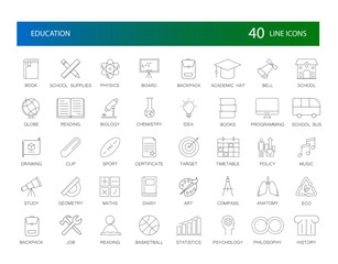 Line icons set. Education pack. Vector Illustration