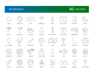Line icons set. Sea and Beach pack. Vector Illustration