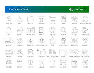 Line icons set. Shopping and Sale pack. Vector Illustration