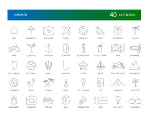 Line icons set. Summer pack. Vector Illustration