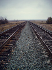 Railroad tracks in the steppe.