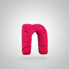 Pink sponge letter N lowercase isolated on white background.