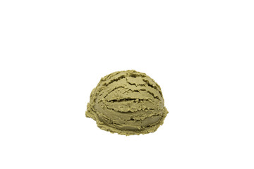 matcha ice cream scoop white background clipping path