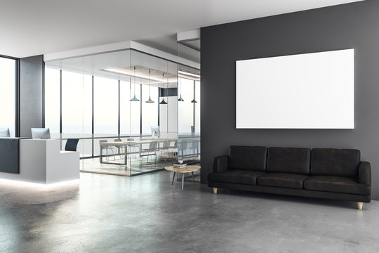 Concrete reception with blank poster