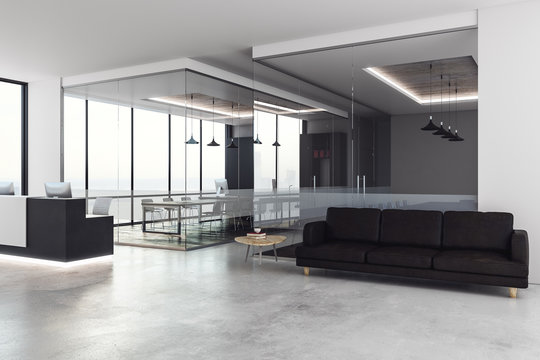 Concrete office interior with reception