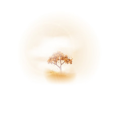 Autumn with Tree and Falling Leaves - Vector Illustration.