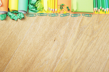 Wooden workplace with supplies