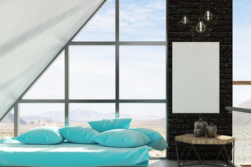 Modern living room with banner