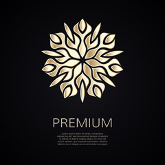 Golden flower shape. Gradient premium logotype. Isolated floral logo. Business identity concept for bio, eco company, yoga or spa salon.