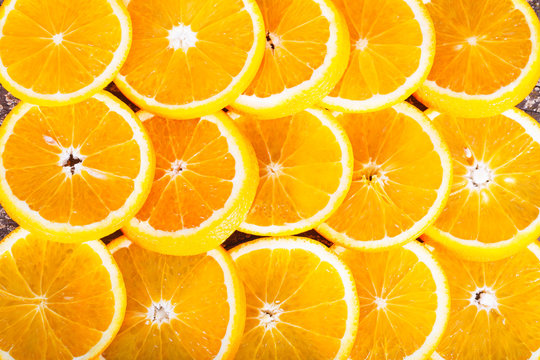 Orange halves background. Healthy food background.