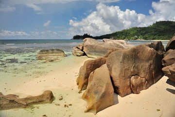 Fototapeta premium The Seychelles. Beaches with fine sand and turquoise water