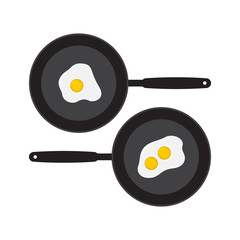 Flat fried egg on pan. Omelet vector illustration.
