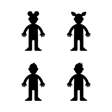 Dolls, Little Boy And Girl, Black Silhouette, Isolated. Vector