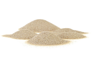 Piles of sand isolated on white background. Sand dunes.