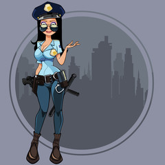 cartoon woman in the uniform of a policeman