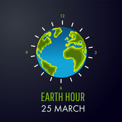 Illustration of Earth hour. 25 march. 