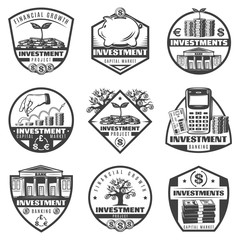 Obraz premium Vintage Monochrome Money Investment Labels Set