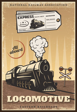 Vintage Colored Industrial Retro Train Poster