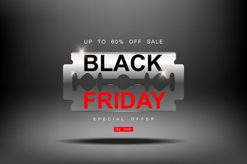 Black Friday, 3d razor blade big Sale, cutting discounts, prices cut, creative template on flat design