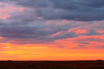 Fototapeta na wymiar Colorful sunset in the steppe