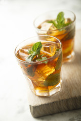 Homemade iced tea with lemon