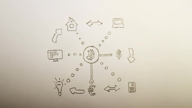 Hand drawn scheme with bitcoin icon