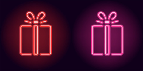 Red and pink neon gift box