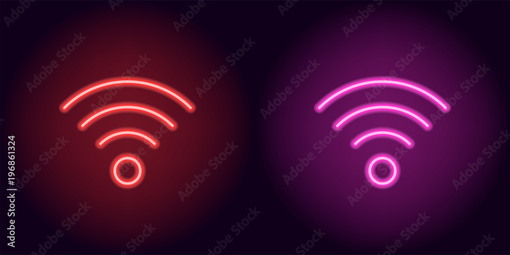 Wall mural red and pink neon wi-fi sign.