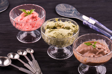 The frozen allsorts, are served in ice-cream bowls with mint
