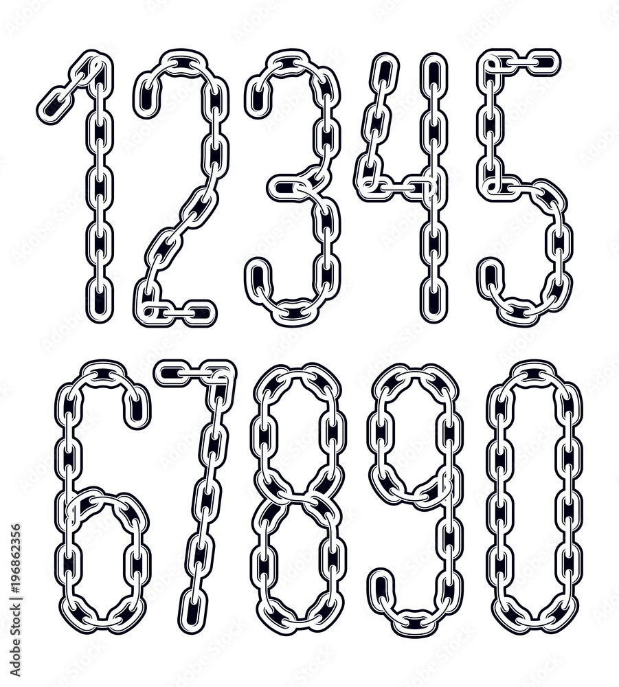 Poster set of vector numbers from 0 to 9. cool numerals for use as poster design elements. made with iron c
