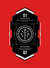 Hi-tech template with two options in black and red techno style on flat vibrant background