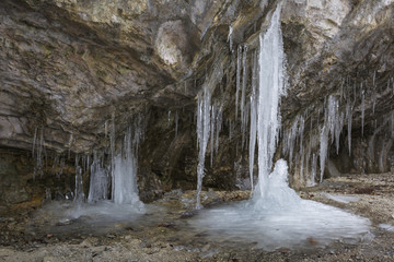 Ice formations in Mazarna cave in Velka Fatra national park in northern Slovakia.
