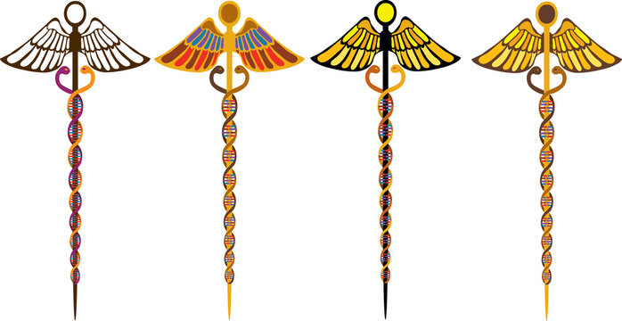 Caduceus with snakes as DNA sequences. Symbol of trading and medicine.