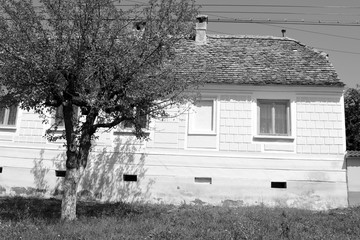 Typical rural landscape and peasant houses in  Bruiu - Braller, a commune in Sibiu County,...
