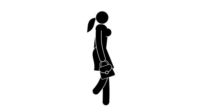 Icon woman with handbag - walking cycle. Looped animation with alpha channel.