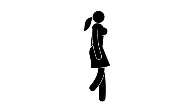 Animated looped pictogram of  woman walking. With alpha channel.