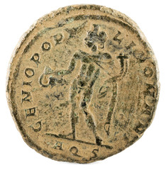 Ancient Roman copper coin of Emperor Maximianus Herculeus. Follis. Reverse.