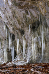 Ice formations in Mazarna cave in Velka Fatra national park in northern Slovakia.
