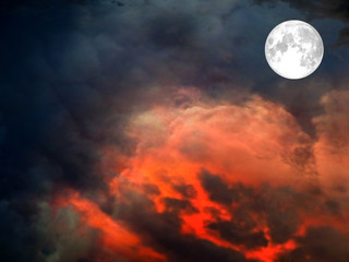 super moon on the dark red sky lava cloud