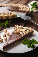 Nutella, hazelnut tart. Chocolate dessert.