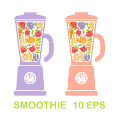 Kitchen blender full of fruits and vegetables.