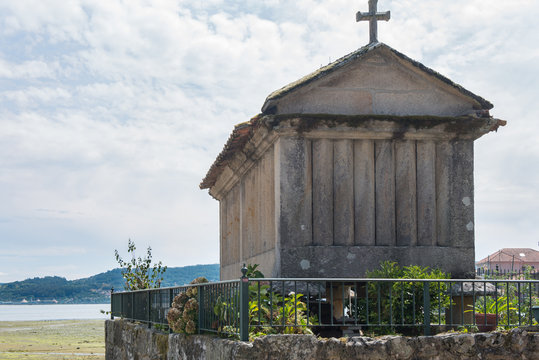 Horreos, traditional galician granary in Combarro. Galicia, Spain