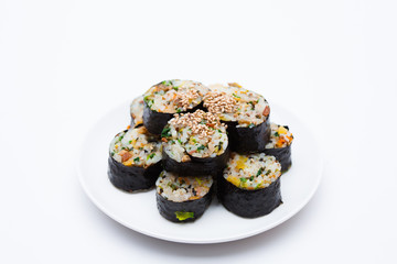 Gimbap on a plate isolated